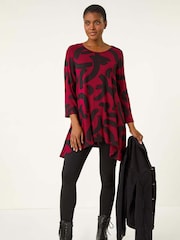 Roman Red Brush Print Hanky Hem Top - Image 4 of 5