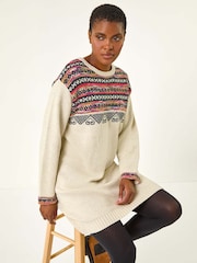 Roman Natural Nordic Pattern Knitted Shift Dress - Image 1 of 5