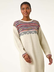 Roman Natural Nordic Pattern Knitted Shift Dress - Image 3 of 5