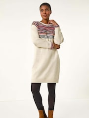 Roman Natural Nordic Pattern Knitted Shift Dress - Image 5 of 5