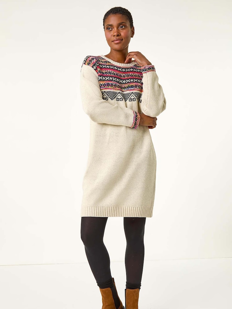 Roman Natural Nordic Pattern Knitted Shift Dress - Image 5 of 5