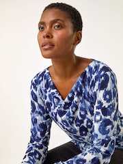 Roman Blue Animal Print Cowl Neck Tunic Top - Image 1 of 6