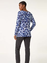 Roman Blue Animal Print Cowl Neck Tunic Top - Image 4 of 6