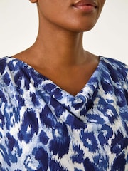 Roman Blue Animal Print Cowl Neck Tunic Top - Image 6 of 6