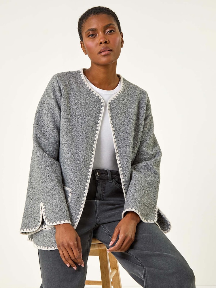 Roman Grey Contrast Blanket Stitch Jacket - Image 1 of 5