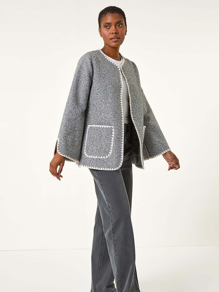 Roman Grey Contrast Blanket Stitch Jacket - Image 2 of 5