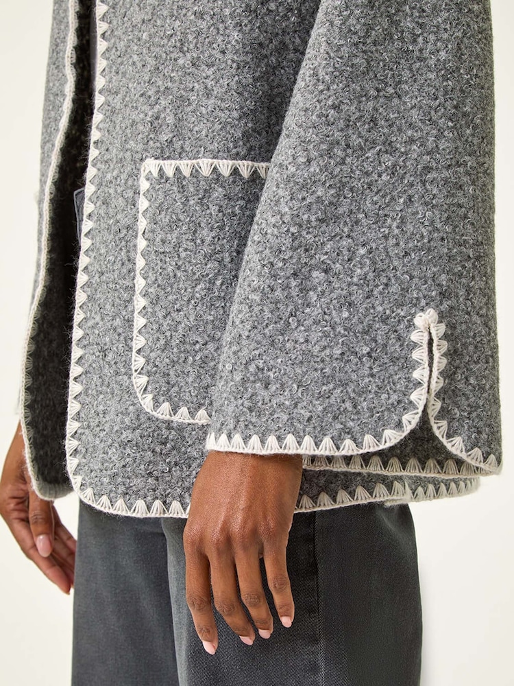 Roman Grey Contrast Blanket Stitch Jacket - Image 5 of 5