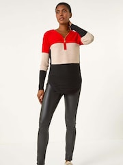 Roman Red 3 Colour Block Zip Front Knit Cardigan - Image 1 of 5