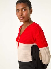 Roman Red 3 Colour Block Zip Front Knit Cardigan - Image 4 of 5