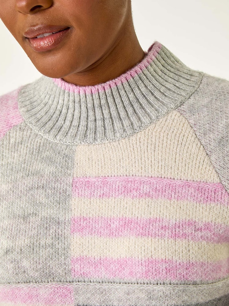 Roman Grey Stripe Colour Block Knitted Jumper - Image 5 of 5 Roman Grey Stripe Colour Block Knitted Jumper - Image 5 of 5