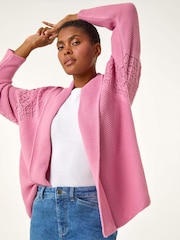 Roman Pink Edge To Edge Pointelle Knit Cardigan - Image 1 of 5