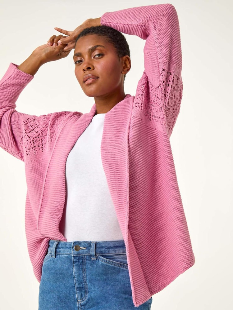 Roman Pink Edge To Edge Pointelle Knit Cardigan - Image 1 of 5