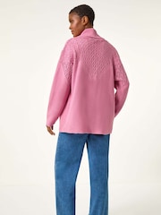 Roman Pink Edge To Edge Pointelle Knit Cardigan - Image 3 of 5