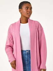 Roman Pink Edge To Edge Pointelle Knit Cardigan - Image 4 of 5
