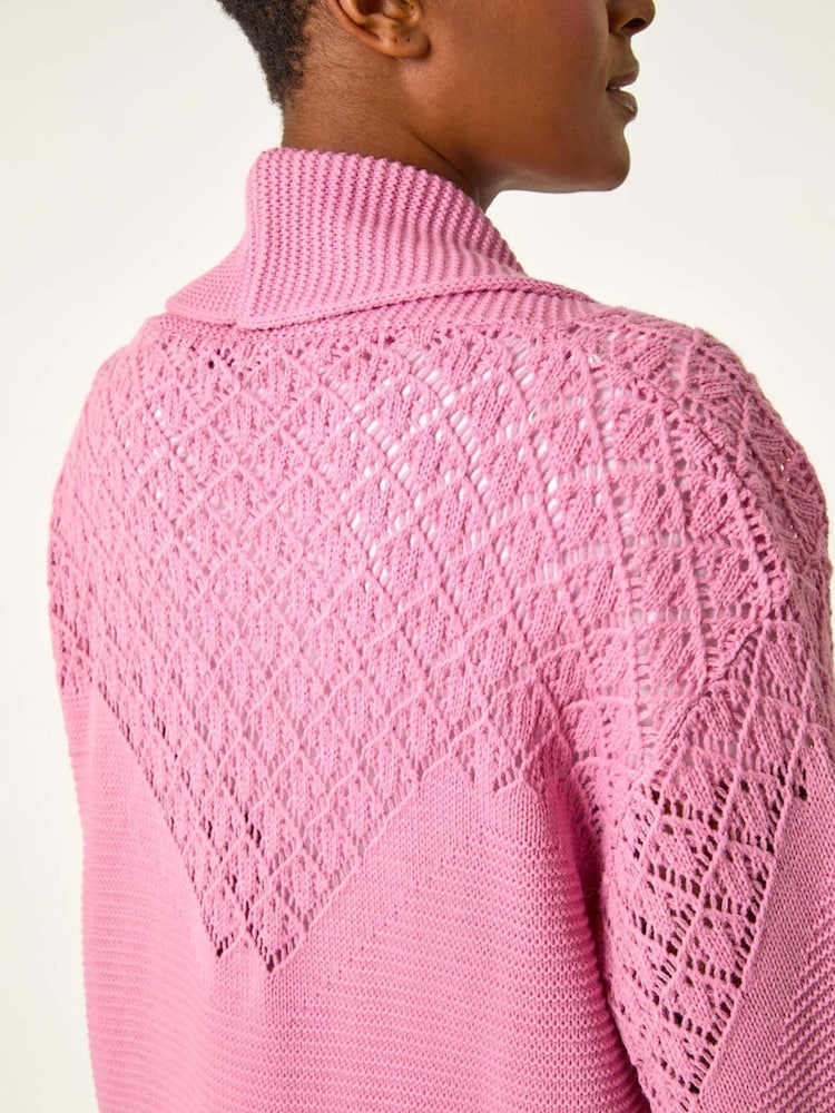 Roman Pink Edge To Edge Pointelle Knit Cardigan - Image 5 of 5