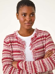 Roman Red Linear Textured Cardigan - Image 4 of 5