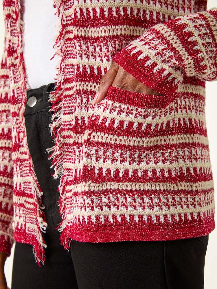 Roman Red Linear Textured Cardigan - Image 5 of 5