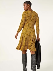 Roman Yellow Floral Print Wrap Front Stretch Dress - Image 3 of 5