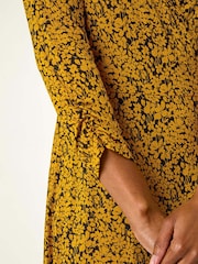 Roman Yellow Floral Print Wrap Front Stretch Dress - Image 5 of 5