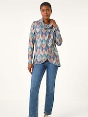 Roman Blue Cowl Neck Snit Top - Image 2 of 5