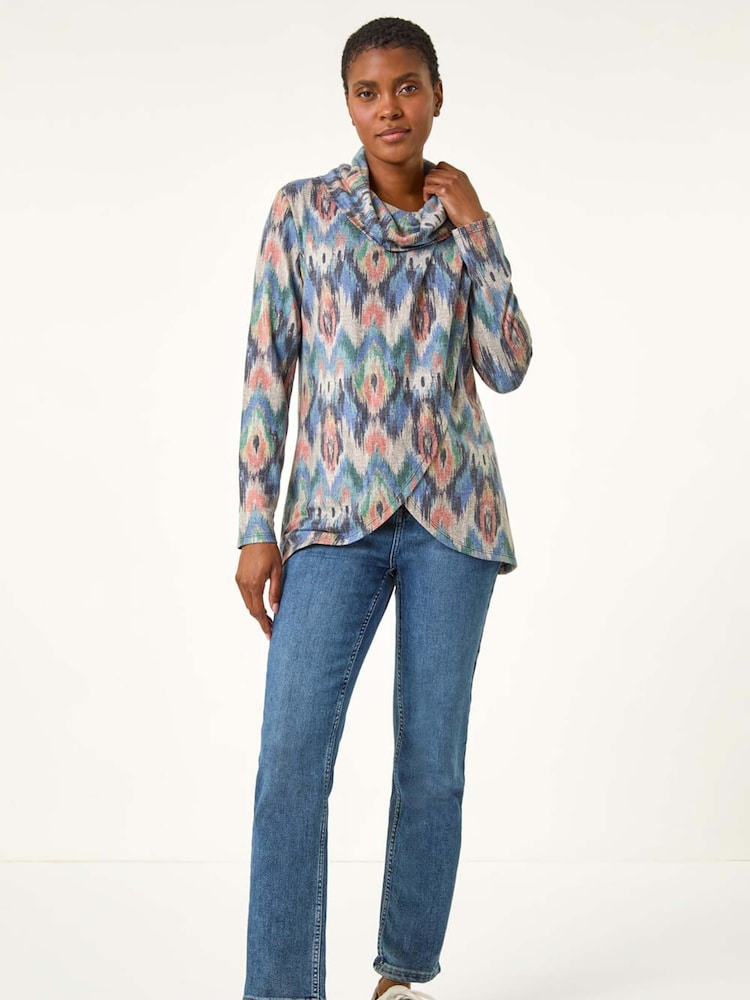 Roman Blue Cowl Neck Snit Top - Image 2 of 5