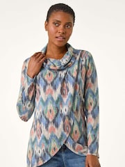 Roman Blue Cowl Neck Snit Top - Image 4 of 5