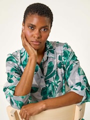Roman Green Leaf Print Button Detail Sleeve Shirt - Image 2 of 5