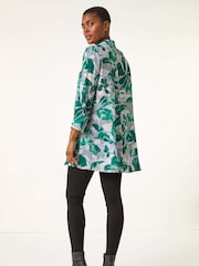 Roman Green Leaf Print Button Detail Sleeve Shirt - Image 3 of 5