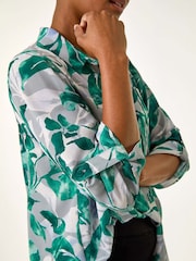 Roman Green Leaf Print Button Detail Sleeve Shirt - Image 5 of 5