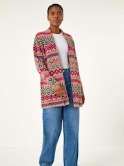 Roman Natural Geometric Pattern Knit Cardigan - Image 1 of 5