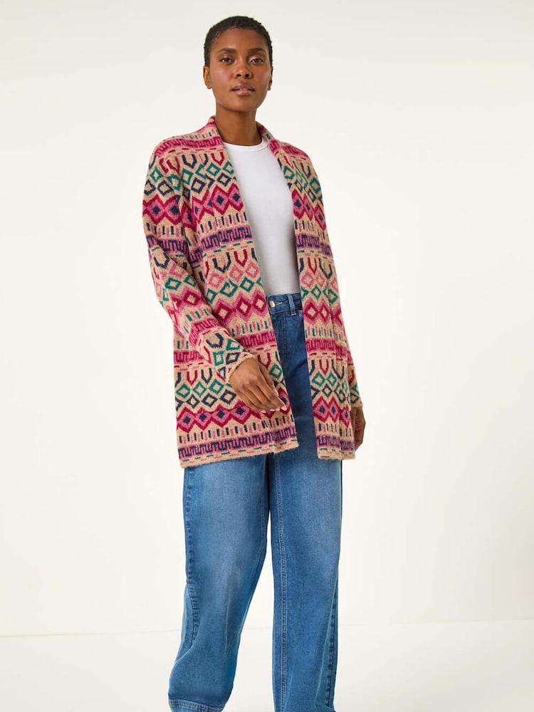 Roman Natural Geometric Pattern Knit Cardigan - Image 1 of 5