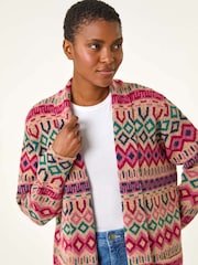 Roman Natural Geometric Pattern Knit Cardigan - Image 3 of 5