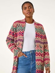 Roman Natural Geometric Pattern Knit Cardigan - Image 4 of 5