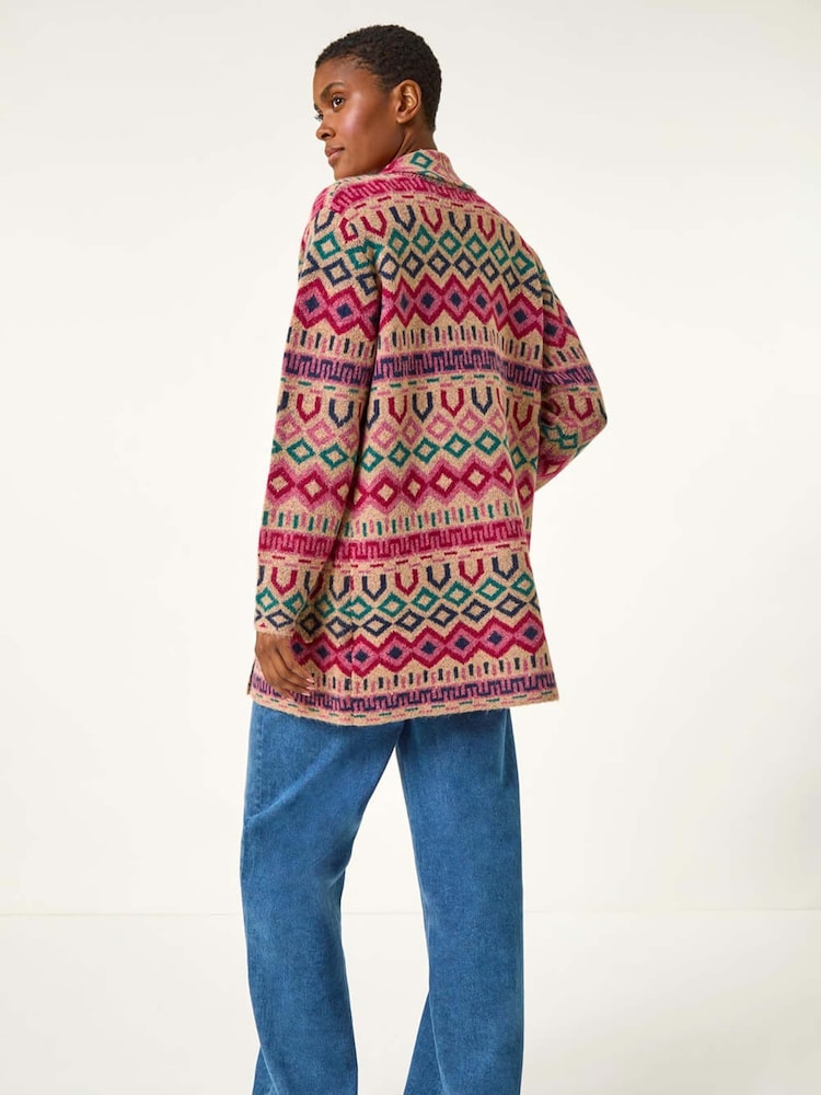 Roman Natural Geometric Pattern Knit Cardigan - Image 5 of 5