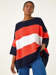 Roman Orange Textured Colour Block Knit Jumper - Image 1 of 5
