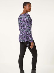Roman Purple Ruched Cowl Neck Floral Top - Image 3 of 5