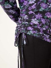 Roman Purple Ruched Cowl Neck Floral Top - Image 5 of 5