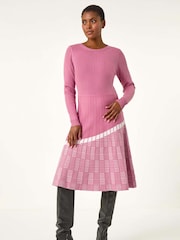 Roman Pink Pleated Border Ribbed Knit Dress - Image 1 of 5