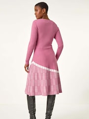 Roman Pink Pleated Border Ribbed Knit Dress - Image 3 of 5