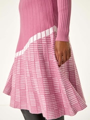 Roman Pink Pleated Border Ribbed Knit Dress - Image 5 of 5