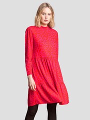 Roman Pink Jacquard Leopard Print Tiered Dress - Image 2 of 6