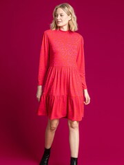 Roman Pink Jacquard Leopard Print Tiered Dress - Image 4 of 6
