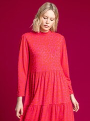 Roman Pink Jacquard Leopard Print Tiered Dress - Image 6 of 6
