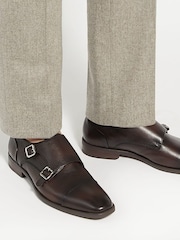 Dune London Brown Standard Fit Satchin Flex Sole Toecap Monk Shoes - Image 1 of 6
