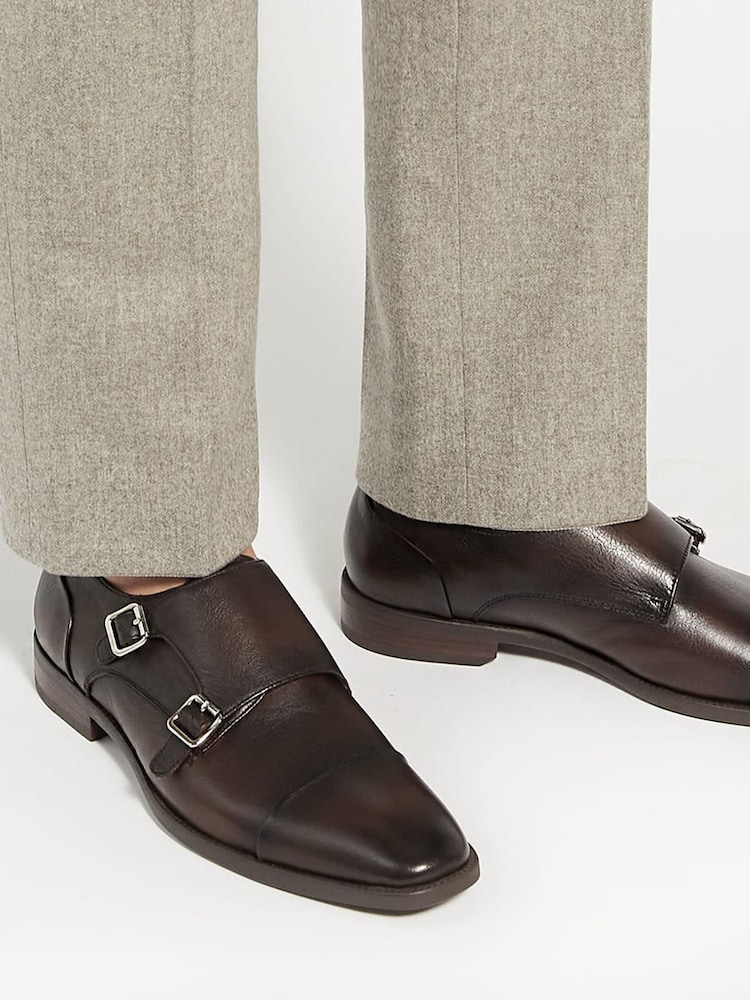 Dune London Brown Standard Fit Satchin Flex Sole Toecap Monk Shoes - Image 1 of 6