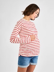 JoJo Maman Bébé Red Stripe Long Sleeve Boyfriend Maternity T-Shirt - Image 1 of 3