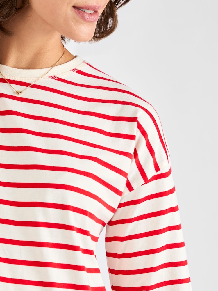 JoJo Maman Bébé Red Stripe Long Sleeve Boyfriend Maternity T-Shirt - Image 3 of 3
