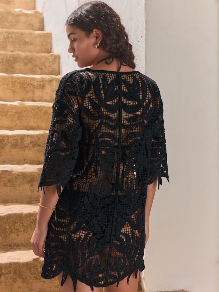 Black Crochet Cover-Up Kaftan - Image 2 of 9 Black Crochet Cover-Up Kaftan - Image 2 of 9