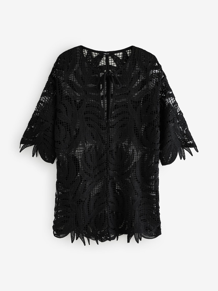 Black Crochet Cover-Up Kaftan - Image 7 of 9