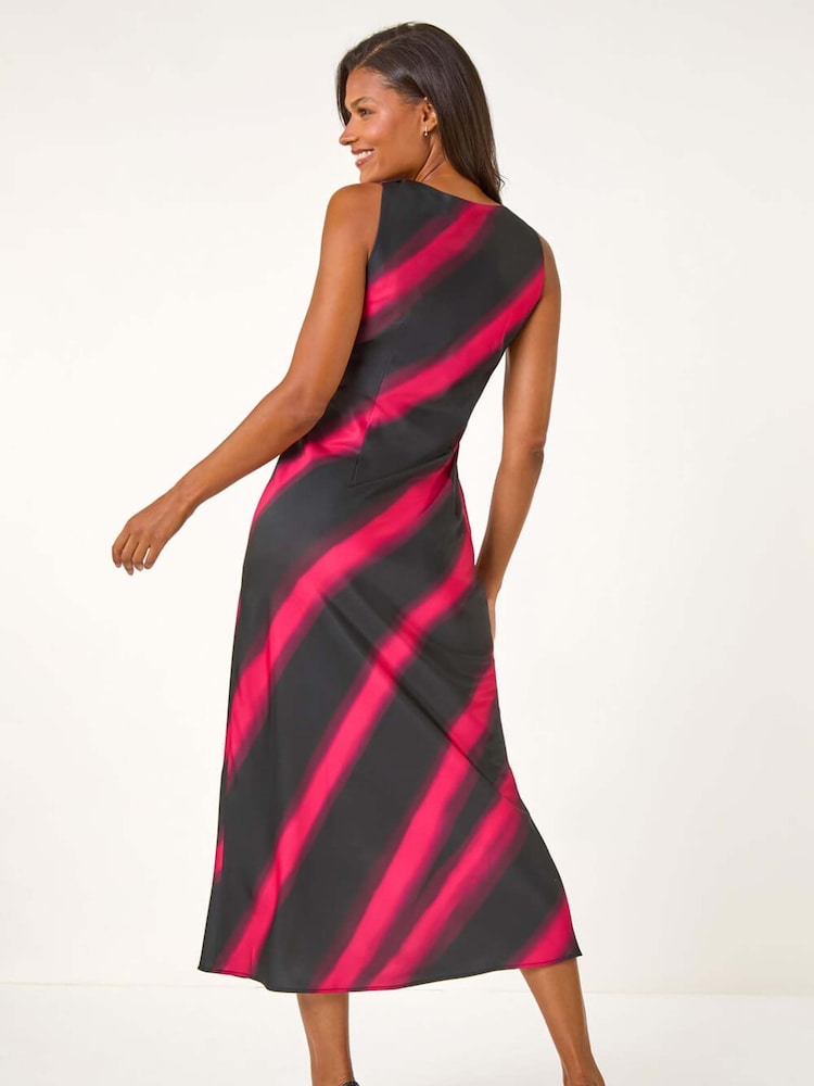 Buy Roman Black Stripe Print Satin Twist Strap Midi Dress from Next USA